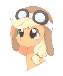 Size: 1715x2048 | Tagged: dead source, safe, artist:arrow__root, artist:ginmaruxx, imported from derpibooru, applejack, pony, how applejack got her hat back, my little pony: pony life, spoiler:pony life s01e04, aviator goggles, aviator hat, bust, cute, female, g4.5, goggles, hat, jackabetes, mare, simple background, solo, white background