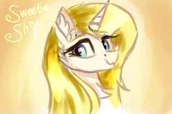 Size: 3000x2000 | Tagged: safe, artist:dreamyskies, imported from derpibooru, oc, oc only, oc:sweetie shy, alicorn, pony, alicorn oc, bust, chest fluff, ear fluff, horn, portrait, rough sketch, simple background, sketch, sketch dump, smiling at you, solo, wings