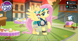 Size: 1200x630 | Tagged: safe, imported from derpibooru, angel bunny, fluttershy, pegasus, pony, rabbit, my little pony: the movie, alternate hairstyle, animal, bandana, clothes, duo, eyepatch, female, gameloft, golden horseshoe hotel, male, mare, my little pony logo, official, outfit, pirate, pirate fluttershy, raised hoof, smiling, smirk, spread wings, wings