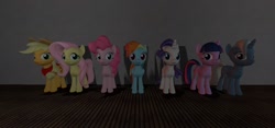 Size: 1280x600 | Tagged: safe, artist:th3m4nw1thn0n4m3, imported from derpibooru, applejack, fluttershy, pinkie pie, rainbow dash, rarity, trixie, twilight sparkle, pony, unicorn, 3d, female, mane six, source filmmaker, unicorn twilight