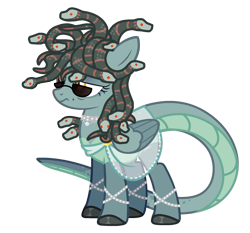 Size: 1864x1737 | Tagged: safe, alternate version, artist:beautifulspaceshow, imported from derpibooru, oc, oc only, oc:stony gaze, medusa, original species, pegasus, pony, snake, snake pony, anklet, beauty mark, bracelet, clothes, female, jewelry, mare, markings, necklace, robe, see-through, simple background, solo, transparent background, unamused, unshorn fetlocks