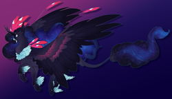 Size: 3062x1759 | Tagged: safe, artist:seffiron, imported from derpibooru, oc, oc only, oc:tropical night, hybrid, gradient background, interspecies offspring, magical lesbian spawn, offspring, parent:princess luna, parent:queen novo, parents:lunovo, solo, unshorn fetlocks