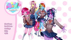 Size: 4096x2300 | Tagged: safe, artist:alilunaa, artist:shitluckebi, imported from derpibooru, fluttershy, pinkie pie, rainbow dash, twilight sparkle, anthro, clothes, crossover, doki doki literature club, female, monika, natsuki, pinkie sayori, rainbow natsuki, sayori, twilight monika, yuri (ddlc), yurishy