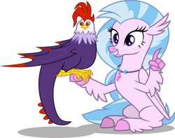 Size: 10000x7866 | Tagged: safe, artist:chrzanek97, imported from derpibooru, edith (cockatrice), silverstream, classical hippogriff, cockatrice, hippogriff, student counsel, .svg available, absurd resolution, creature, cute, diabedith, diastreamies, duo, edith, inkscape, simple background, sitting, smiling, transparent background, vector