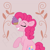 Size: 4000x4000 | Tagged: safe, artist:pink-pone, imported from derpibooru, pinkie pie, earth pony, pony, abstract background, balancing, chest fluff, cupcake, eyes closed, female, food, grin, mare, ponies balancing stuff on their nose, raised hoof, smiling