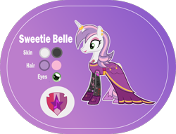 Size: 1400x1068 | Tagged: safe, artist:n0kkun, imported from derpibooru, sweetie belle, pony, unicorn, alternate hairstyle, bedroom eyes, belt, clothes, commission, cute, cutie mark, diasweetes, dress, ear piercing, earring, eyeshadow, female, flats, gloves, headcanon, hoof shoes, horn, horn ring, jewelry, lipstick, makeup, mare, older, older sweetie belle, piercing, purple background, reference sheet, ring, shoes, simple background, skirt, sleeveless, socks, solo, stockings, tattoo, the cmc's cutie marks, thigh highs, transparent background