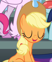 Size: 656x791 | Tagged: safe, imported from derpibooru, screencap, applejack, ocellus, pinkie pie, silverstream, earth pony, pony, season 8, cropped, eyes closed, female, open mouth, sitting, smiling, solo, solo focus, theme song