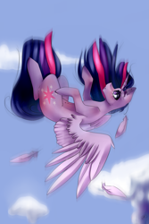 Size: 1447x2170 | Tagged: safe, artist:ellis_sunset, imported from derpibooru, twilight sparkle, alicorn, pony, cloud, falling, female, mare, solo, twilight sparkle (alicorn)