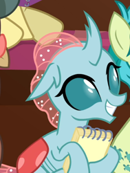 Size: 576x760 | Tagged: safe, imported from derpibooru, screencap, ocellus, sandbar, changedling, changeling, the end in friend, cropped, cute, diaocelles, excited, female, notepad, sitting, smiling, solo, solo focus, teeth