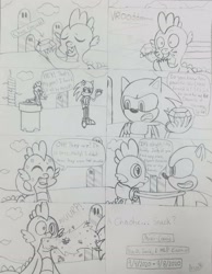 Size: 2332x3011 | Tagged: safe, artist:angelthegamer, imported from derpibooru, spike, chaos emerald, sonic the hedgehog, sonic the hedgehog (series), traditional art