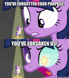 Size: 600x674 | Tagged: safe, edit, edited screencap, imported from derpibooru, screencap, starlight glimmer, twilight sparkle, alicorn, pony, unicorn, a royal problem, caption, female, image macro, mare, memeful.com, nightmare, samurai jack, text, twilight sparkle (alicorn)