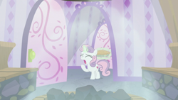 Size: 1920x1080 | Tagged: safe, imported from derpibooru, screencap, sweetie belle, pony, the big mac question, female, food, pie, solo