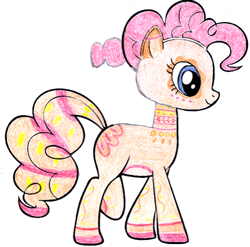 Size: 500x494 | Tagged: artist needed, safe, edit, imported from derpibooru, pinkie pie, earth pony, pony, alternate hairstyle, female, flo, mare, missing cutie mark, neck, palette swap, recolor, simple background, solo, traditional art, white background