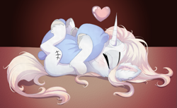 Size: 903x553 | Tagged: safe, artist:a-lunar-eclipse, imported from derpibooru, oc, oc only, oc:lunar eclipse, pony, unicorn, cute, ear fluff, eyes closed, female, heart, hug, mare, ocbetes, pillow, solo