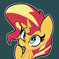 Size: 2000x2000 | Tagged: safe, artist:kindakismet, imported from derpibooru, sunset shimmer, pony, unicorn, blue background, bust, female, high res, mare, simple background, solo