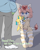 Size: 2000x2500 | Tagged: safe, artist:angelbeat-drift, imported from derpibooru, oc, oc:anon, oc:iwa, cow, cow pony, human, jirachi, semi-anthro, bipedal, bow, clothes, crying, female, hair bow, hand in pocket, hands in pockets, horn, mare, panties, pants, plushie, pokémon, simple background, socks, standing, striped socks, striped underwear, sweater, tail bow, teary eyes, text, thigh highs, underwear