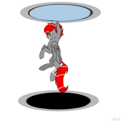 Size: 2449x2449 | Tagged: safe, artist:toptian, imported from derpibooru, oc, oc only, pegasus, pony, falling, pegasus oc, portal, portal (valve), simple background, solo, transparent background, wings