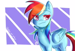 Size: 2048x1401 | Tagged: safe, alternate version, artist:ellys.art.gallery, imported from derpibooru, rainbow dash, pegasus, pony, daring done?, abstract background, female, mare, scene interpretation, signature, smiling, smirk, solo