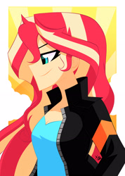 Size: 2322x3264 | Tagged: safe, artist:xan-gelx, imported from derpibooru, sunset shimmer, human, equestria girls, breasts, cleavage, female, high res, human coloration, humanized, profile, solo