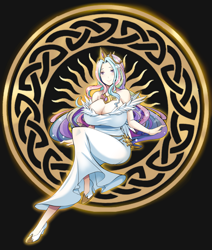 Size: 2729x3213 | Tagged: safe, artist:0ryomamikado0, imported from derpibooru, princess celestia, human, anime, big breasts, breasts, busty princess celestia, celtic knot, cleavage, clothes, dress, female, gray background, huge breasts, humanized, knotwork, off shoulder, praise the sun, simple background, solo, solo female