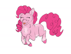 Size: 2000x1500 | Tagged: safe, artist:omegapengwen, imported from derpibooru, pinkie pie, earth pony, pony, chest fluff, coat markings, colored hooves, cute, dappled, diapinkes, eyes closed, female, mare, missing cutie mark, pronking, redesign, simple background, solo, tongue out, white background