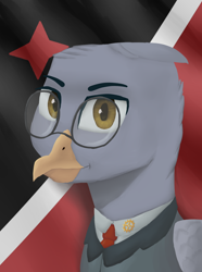 Size: 1560x2100 | Tagged: safe, artist:monx94, imported from derpibooru, oc, oc only, griffon, equestria at war mod, bust, clothes, communism, glasses, portrait, solo, suit