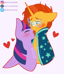 Size: 2600x3000 | Tagged: safe, artist:buttercupbella5182, imported from derpibooru, sunburst, twilight sparkle, alicorn, pony, unicorn, blushing, eyes closed, female, glasses, heart, male, mare, shipping, simple background, stallion, straight, twiburst, twilight sparkle (alicorn), white background