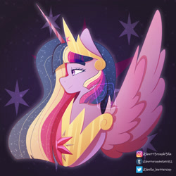 Size: 3000x3000 | Tagged: safe, artist:buttercupbella5182, imported from derpibooru, twilight sparkle, alicorn, pony, the last problem, bust, ethereal mane, female, jewelry, mare, peytral, princess twilight 2.0, solo, starry mane, tiara, twilight sparkle (alicorn)