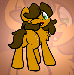 Size: 3200x3250 | Tagged: safe, artist:kimjoman, artist:php142, imported from derpibooru, oc, oc only, oc:alex the chubby pony, earth pony, pony, butt, chest fluff, colored pupils, commission, cute, dock, gradient background, looking at you, looking back, looking back at you, male, one eye closed, open mouth, plot, rear view, smiling, solo, stallion, wink, winking at you, zoom layer