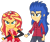 Size: 1024x861 | Tagged: safe, artist:cloudy glow, artist:cloudyglow, artist:emeraldblast63, imported from derpibooru, flash sentry, sunset shimmer, cheer you on, equestria girls, spoiler:eqg series (season 2), clothes swap, duo, duo female, female, flare warden, ponied up, rule 63, simple background, sleeveless, super ponied up, transparent background