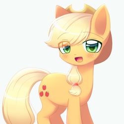 Size: 640x640 | Tagged: safe, alternate version, artist:koiisu, imported from derpibooru, applejack, earth pony, pony, blushing, cute, eye clipping through hair, female, jackabetes, looking at you, mare, open mouth, solo