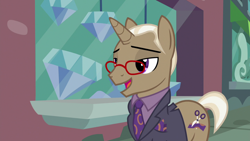 Size: 1280x720 | Tagged: safe, imported from derpibooru, screencap, bracer britches, pony, unicorn, fake it 'til you make it, glasses, male, solo, stallion