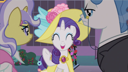 Size: 1280x720 | Tagged: safe, imported from derpibooru, screencap, fancypants, rarity, upper crust, pony, unicorn, sweet and elite, clothes, female, hat, male, mare, stallion