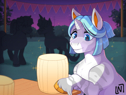 Size: 960x720 | Tagged: safe, artist:lastnight-light, imported from derpibooru, oc, oc only, oc:crystal cure, oc:red ivy, oc:savvy shores, pony, unicorn, lantern, paper lantern