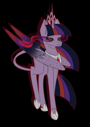 Size: 2070x2897 | Tagged: safe, artist:endilia17, imported from derpibooru, twilight sparkle, alicorn, classical unicorn, pony, unicorn, series:corrupt princesses, black background, clothes, cloven hooves, color change, colored hooves, corrupted, corrupted twilight sparkle, dark magic, darkened coat, darkened hair, female, jewelry, leonine tail, magic, necklace, regalia, shoes, simple background, slit eyes, slit pupils, solo, sombra eyes, tiara, traditional unicorn tail, twilight sparkle (alicorn), unshorn fetlocks