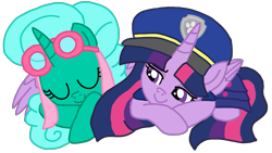 Size: 1243x701 | Tagged: safe, artist:徐詩珮, imported from derpibooru, glitter drops, twilight sparkle, alicorn, pony, series:sprglitemplight diary, series:sprglitemplight life jacket days, series:springshadowdrops diary, series:springshadowdrops life jacket days, alternate universe, base used, chase (paw patrol), clothes, eyes closed, female, glitterlight, lesbian, nap, paw patrol, shipping, simple background, skye (paw patrol), sleeping, transparent background, twilight sparkle (alicorn)