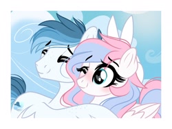 Size: 2048x1536 | Tagged: safe, artist:emberslament, imported from derpibooru, oc, oc only, oc:coastal breeze, oc:demure breeze, pegasus, pony, blushing, brother and sister, bunny ears, cute, duo, eyes closed, female, freckles, happy, heart eyes, male, mare, one eye closed, siblings, stallion, wing hands, wingding eyes, wings