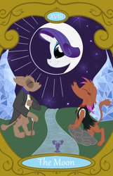 Size: 900x1400 | Tagged: safe, artist:sixes&sevens, imported from derpibooru, rarity, diamond dog, howling, moon, river, tarot card