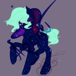 Size: 838x838 | Tagged: safe, artist:nel_liddell, imported from derpibooru, oc, oc only, earth pony, pony, earth pony oc, ethereal mane, galaxy mane, heterochromia, raised hoof, signature, solo, starry hair