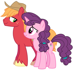 Size: 1024x990 | Tagged: safe, artist:emeraldblast63, imported from derpibooru, big macintosh, sugar belle, cowboy hat, female, hat, looking at each other, male, shipping, simple background, straight, sugarmac, transparent background, vector