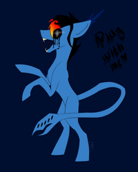 Size: 2190x2738 | Tagged: safe, artist:toptian, imported from derpibooru, oc, oc only, monster pony, pony, augmented tail, black sclera, blue background, male, open mouth, rearing, simple background, solo, stallion