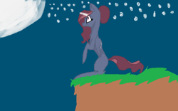 Size: 864x540 | Tagged: safe, artist:pawstheartest, imported from derpibooru, oc, oc only, alicorn, bat pony, bat pony alicorn, pony, bat pony oc, bat wings, cliff, full moon, glowing horn, horn, moon, night, outdoors, rearing, solo, stars, wings