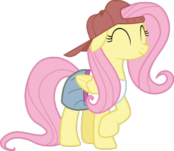 Size: 4000x3486 | Tagged: safe, artist:calinou, derpibooru exclusive, imported from derpibooru, fluttershy, pegasus, pony, .svg available, 90s grunge fluttershy, backwards cap, baseball cap, cap, clothes, cute, eyes closed, female, gameloft interpretation, hat, high res, inkscape, mare, one leg raised, shirt, shyabetes, simple background, skirt, smiling, solo, transparent background, vector