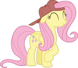 Size: 4000x3486 | Tagged: safe, artist:calinou, derpibooru exclusive, imported from derpibooru, fluttershy, pegasus, pony, .svg available, 90s grunge fluttershy, backwards cap, baseball cap, cap, cute, eyes closed, female, gameloft interpretation, hat, high res, inkscape, mare, one leg raised, shyabetes, simple background, smiling, solo, transparent background, vector