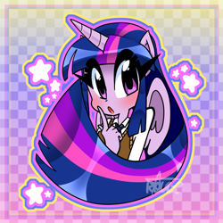 Size: 1024x1024 | Tagged: safe, artist:thegreatrouge, imported from derpibooru, twilight sparkle, alicorn, anthro, abstract background, blushing, bust, clothes, cute, female, looking at you, open mouth, solo, stars, twiabetes, twilight sparkle (alicorn)