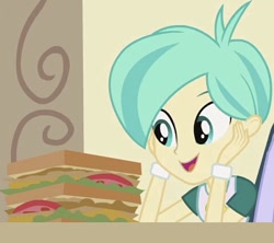 Size: 478x424 | Tagged: safe, imported from derpibooru, screencap, tennis match, equestria girls, female, food, sandwich, solo