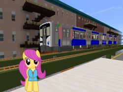 Size: 2048x1536 | Tagged: safe, artist:magister39, artist:topsangtheman, imported from derpibooru, pursey pink, earth pony, pony, apartment, female, looking at you, minecraft, solo, train