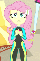 Size: 672x1024 | Tagged: safe, artist:lekonar13, edit, edited screencap, imported from derpibooru, screencap, fluttershy, equestria girls, clothes, desperation, female, fluttershy's wetsuit, implied pissing, implied urine, implied wetting, need to pee, omorashi, peeing in wetsuit, potty emergency, potty time, story included, swimsuit, wetsuit