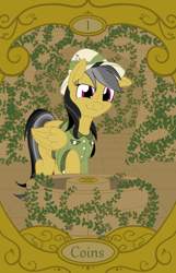 Size: 900x1400 | Tagged: safe, artist:sixes&sevens, imported from derpibooru, daring do, ace of coins, ace of diamonds, coin, overgrown, tarot card