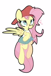 Size: 2500x3750 | Tagged: safe, artist:kindakismet, imported from derpibooru, fluttershy, pegasus, pony, 90s grunge fluttershy, backwards ballcap, baseball cap, cap, clothes, cute, female, gameloft interpretation, hat, heart, high res, mare, shyabetes, simple background, solo, white background